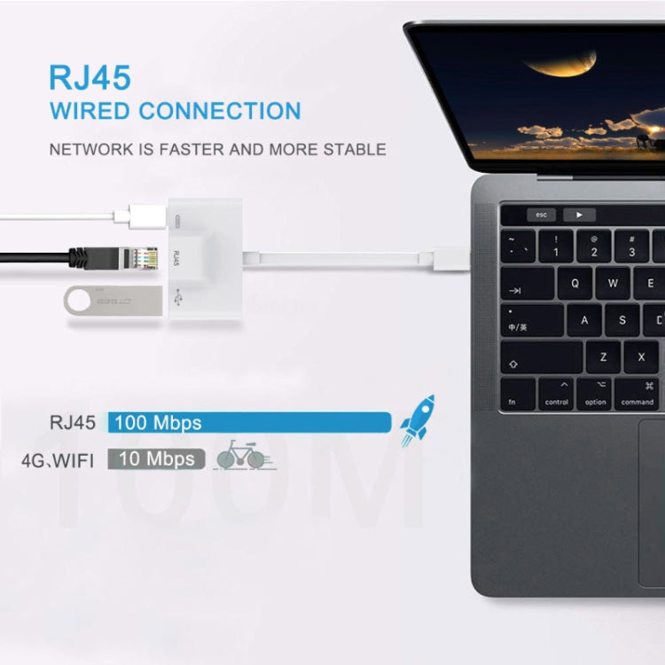 3 in 1 USB-C / Type-C Male to USB + 100M RJ45 Ethernet + Type-C Power Female Adapter by buy2fix