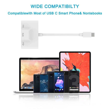 3 in 1 USB-C / Type-C Male to USB + 100M RJ45 Ethernet + Type-C Power Female Adapter by buy2fix