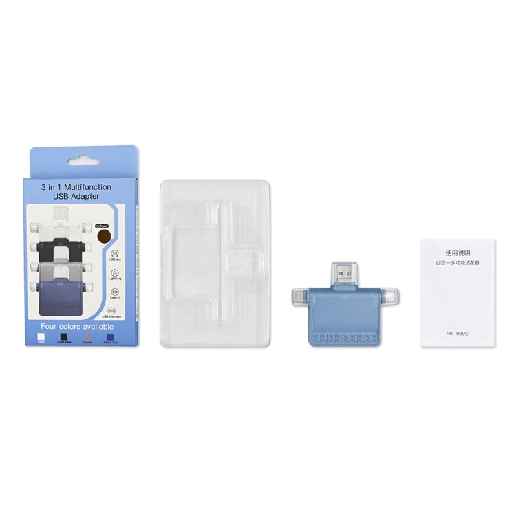 NK-939C 3 in 1 USB to USB-C / Type-C + 8PIN Multifunctional Docking Station (Blue) by buy2fix