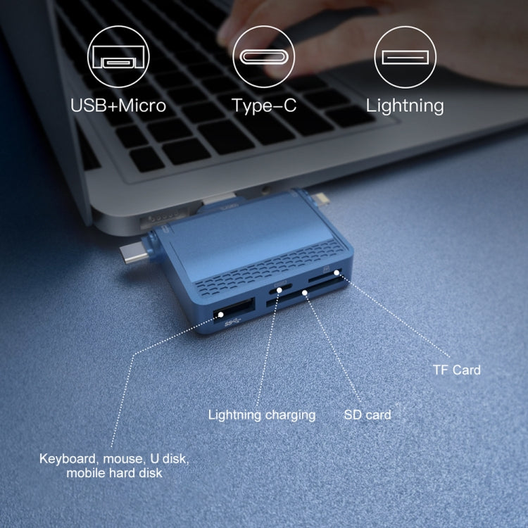 NK-939C 3 in 1 USB to USB-C / Type-C + 8PIN Multifunctional Docking Station (Blue) by buy2fix