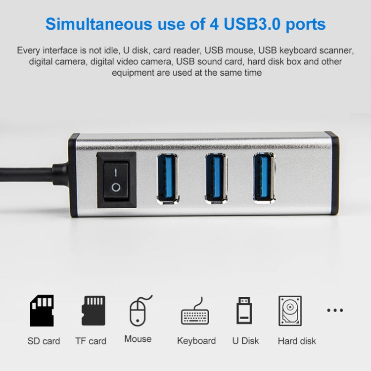 USB-C / Type-C to 4 USB 3.0 Ports Aluminum Alloy HUB with Switch (Grey) by buy2fix