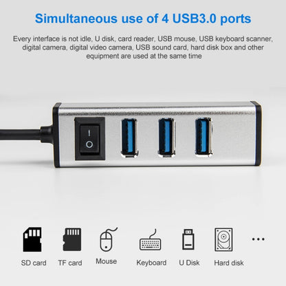 USB to 4 USB 3.0 Ports Aluminum Alloy HUB with Switch(Grey) by buy2fix