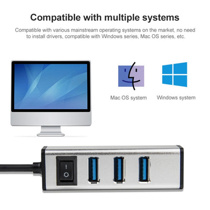 USB to 4 USB 3.0 Ports Aluminum Alloy HUB with Switch(Grey) by buy2fix