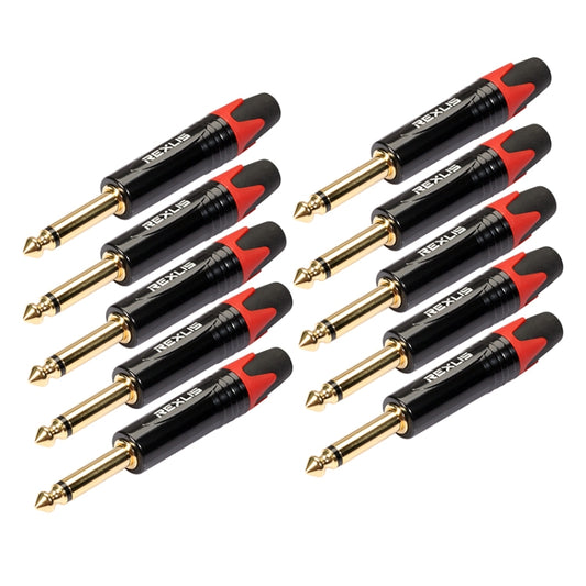 10 PCS TC202 6.35mm Gold-plated Mono Sound Welding Audio Adapter Plug(Red) - Microphone Audio Cable & Connector by buy2fix | Online Shopping UK | buy2fix