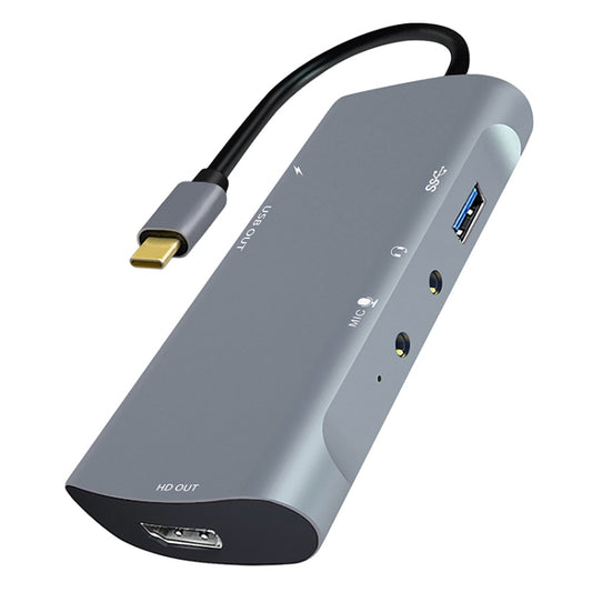 Z41 6 in 1 USB-C / Type-C to PD USB-C / Type-C + HD HDMI + USB 3.0 + 3.5mm AUX + USB + Microphone Interface Multifunctional Docking Station Video Capture Card (Grey) - Video Capture Solutions by buy2fix | Online Shopping UK | buy2fix