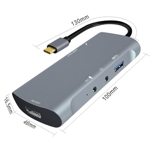 Z41 6 in 1 USB-C / Type-C to PD USB-C / Type-C + HD HDMI + USB 3.0 + 3.5mm AUX + USB + Microphone Interface Multifunctional Docking Station Video Capture Card (Grey) - Video Capture Solutions by buy2fix | Online Shopping UK | buy2fix
