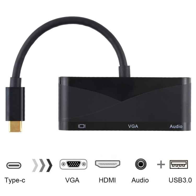 USB 2.0 + Audio Port + VGA + HDMI to USB-C / Type-C HUB Adapter (Black) by buy2fix