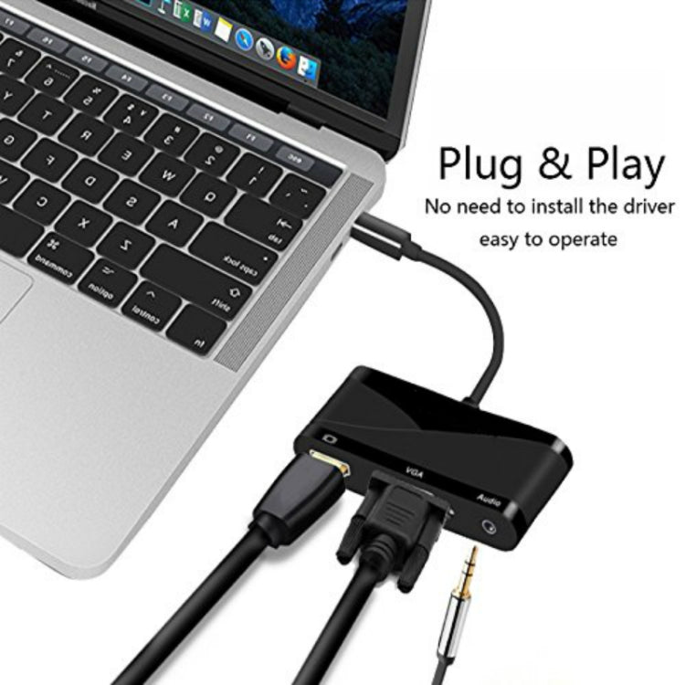 USB 2.0 + Audio Port + VGA + HDMI to USB-C / Type-C HUB Adapter (Black) by buy2fix