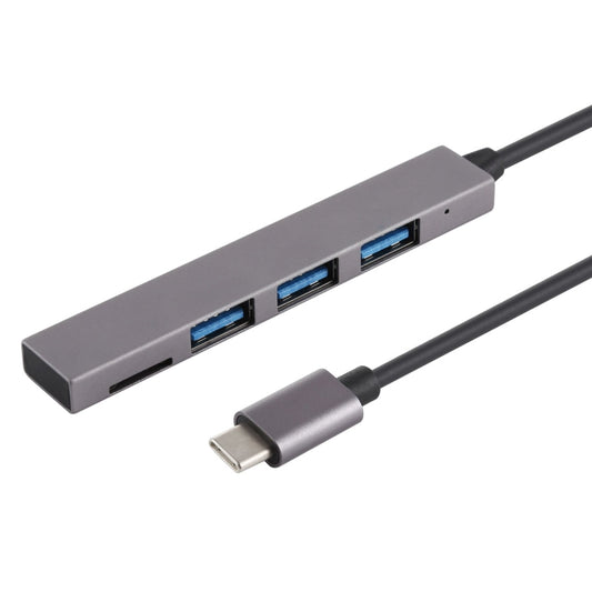 T-809B TF Card Reader + 3 x USB 3.0 Ports to USB-C / Type-C HUB Converter, Cable Length: 13cm (Grey) by buy2fix