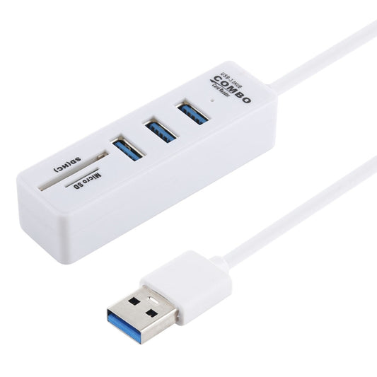 2 in 1 TF / SD Card Reader + 3 x USB 3.0 Ports to USB 3.0 HUB Converter, Cable Length: 26cm(White) by buy2fix