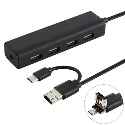 3 in 1 USB-C / Type-C + Micro USB + 4 x USB 2.0 Ports HUB Converter, Cable Length: 12cm(Black) by buy2fix