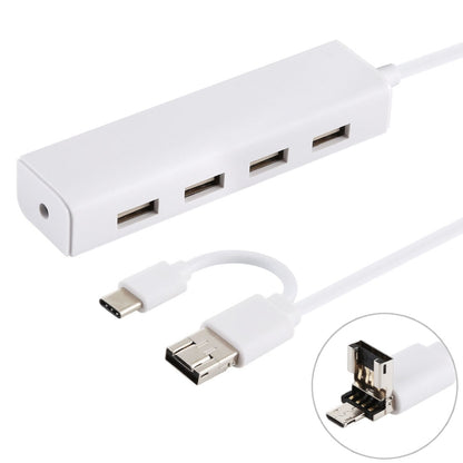3 in 1 USB-C / Type-C + Micro USB + 4 x USB 2.0 Ports HUB Converter, Cable Length: 12cm(White) by buy2fix
