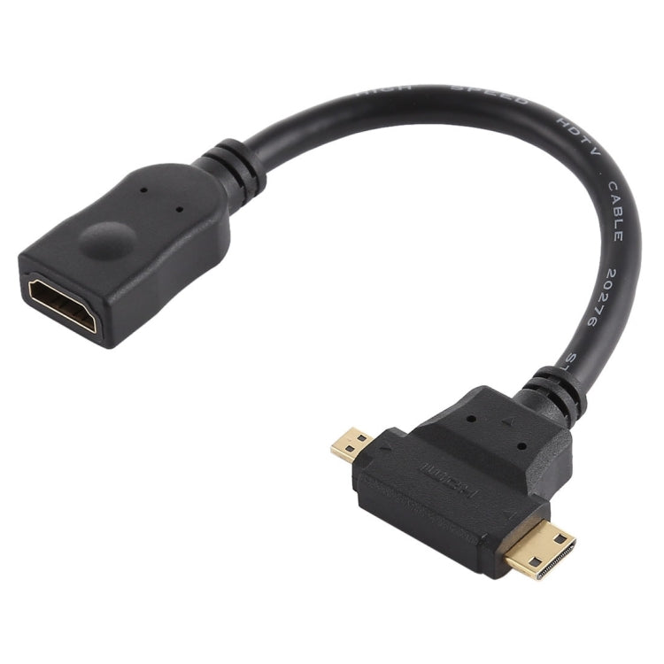 HDMI Female to Mini HDMI + Micro HDMI T Shape Cable(Black) by buy2fix