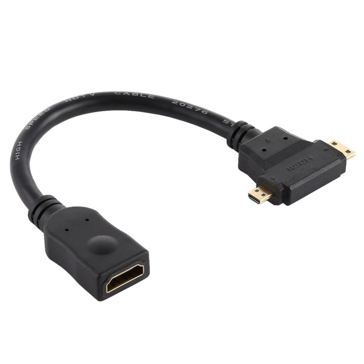 HDMI Female to Mini HDMI + Micro HDMI T Shape Cable(Black) by buy2fix