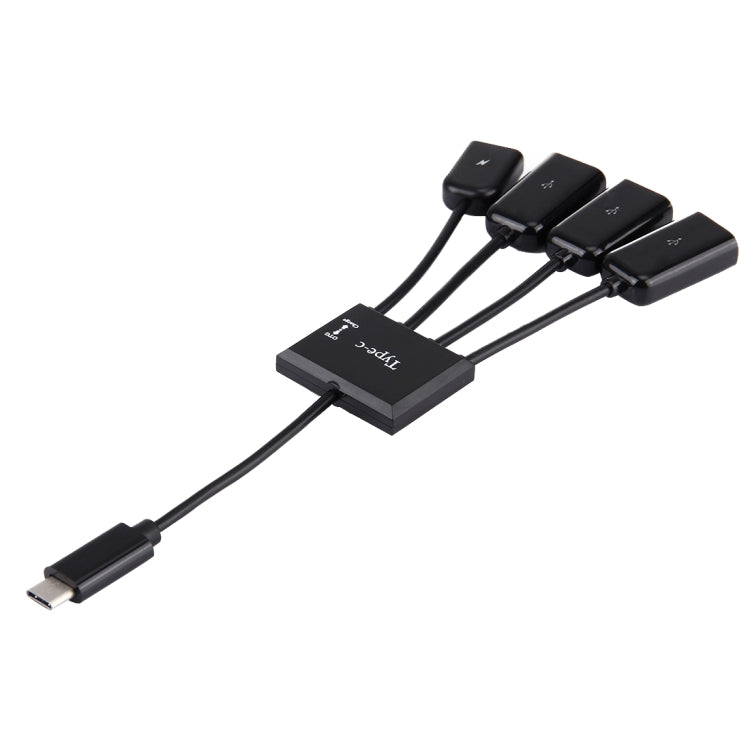 Portable 4 in 1 USB-C / Type-C to 3 Ports USB 2.0 OTG HUB Cable with Micro USB Power Supply - USB HUB by buy2fix | Online Shopping UK | buy2fix