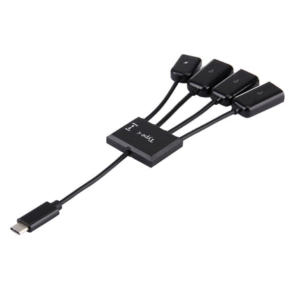 Portable 4 in 1 USB-C / Type-C to 3 Ports USB 2.0 OTG HUB Cable with Micro USB Power Supply - USB HUB by buy2fix | Online Shopping UK | buy2fix
