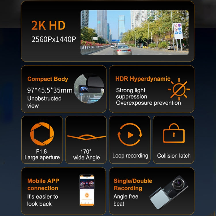 U06 2K Ultra HD Night Vision WiFi Car Driving Recorder Support Mobile APP - Car DVRs by buy2fix | Online Shopping UK | buy2fix
