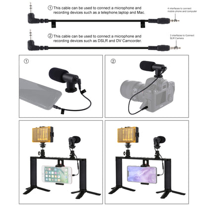 PULUZ 4 in 1 Vlogging Live Broadcast LED Selfie Light Smartphone Video Rig Handle Stabilizer Aluminum Bracket Kits with Microphone + Tripod Mount + Cold Shoe Tripod Head - Camera Cage by PULUZ | Online Shopping UK | buy2fix