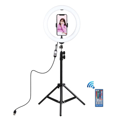 PULUZ 1.1m Tripod Mount + 10.2 inch 26cm RGBW LED Ring Vlogging Video Light  Live Broadcast Kits with Remote Control & Cold Shoe Tripod Ball Head & Phone Clamp(Black) - Ring Light by PULUZ | Online Shopping UK | buy2fix