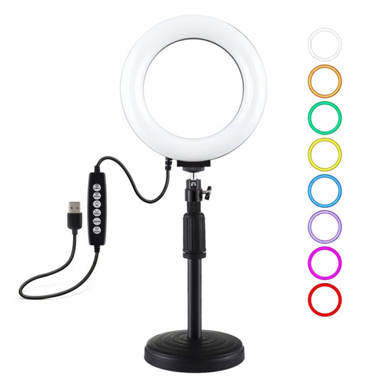 PULUZ 6,2 pouces 16 cm USB 10 modes 8 couleurs RGBW Anneau LED à intensité variable Vlogging Photographie Vidéo Lumières + Support de bureau à base ronde avec tête sphérique de trépied de chaussure froide (Noir)