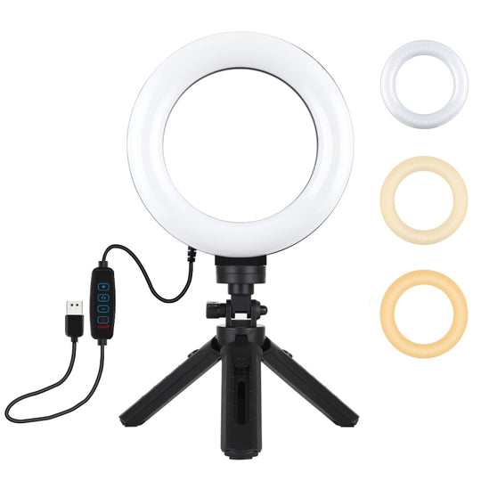 PULUZ 6,2 pouces 16 cm USB 3 modes anneau LED à intensité variable Vlogging photographie vidéo lumières + kit de montage pour trépied de poche avec tête sphérique de trépied de chaussure froide (noir)