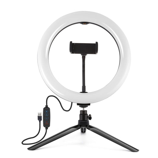 PULUZ 10.2 inch 26cm Selfie Beauty Light + Desktop Tripod Mount USB 3 Modes Dimmable LED Ring Vlogging Selfie Photography Video Lights with Cold Shoe Tripod Ball Head & Phone Clamp(Black) - Ring Light by PULUZ | Online Shopping UK | buy2fix