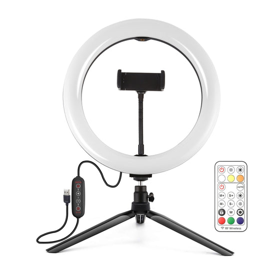PULUZ 10.2 inch 26cm Marquee LED RGBWW Selfie Beauty Light + Desktop Tripod Mount 168 LED Dual-color Temperature Dimmable Ring Vlogging Photography Video Lights with Cold Shoe Tripod Ball Head & Remote Control & Phone Clamp(Black) - Ring Light by PULUZ | Online Shopping UK | buy2fix