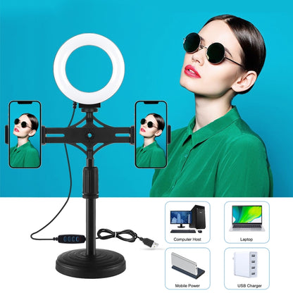 PULUZ 4.7 inch 12cm Ring Light Horizontal Dual Phone Brackets Desktop Holder Video Light Kits - Ring Light by PULUZ | Online Shopping UK | buy2fix