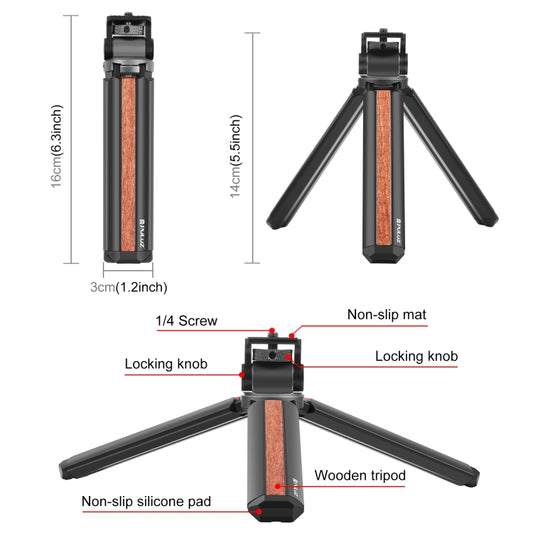 PULUZ Inlaid Wood Desktop Vlogging Live Tripod Holder with Ballhead (Red) - Tripods by PULUZ | Online Shopping UK | buy2fix