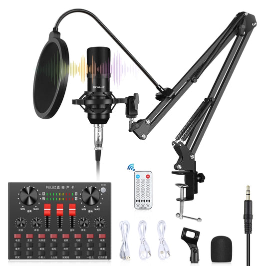 PULUZ Sound Card Live Broadcast Bluetooth Sound Mixer Studio Microphone Kits with Suspension Scissor Arm & Metal Shock Mount, Chinese Version(Black) by PULUZ