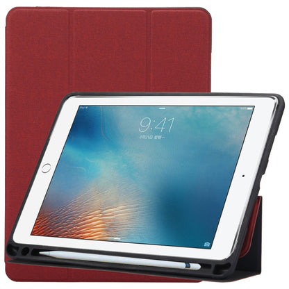 Cloth Texture Pattern Case for iPad 9.7 (2018) & iPad 9.7 inch (2017), with Three-folding Holder & Pen Slots(Red) - iPad 9.7 (2018) & (2017) Cases by buy2fix | Online Shopping UK | buy2fix
