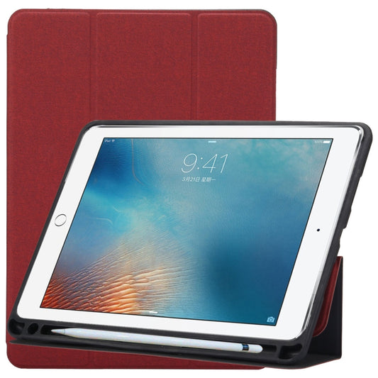 Cloth Texture Pattern Case for iPad 9.7 (2018) & iPad 9.7 inch (2017), with Three-folding Holder & Pen Slots(Red) - iPad 9.7 (2018) & (2017) Cases by buy2fix | Online Shopping UK | buy2fix