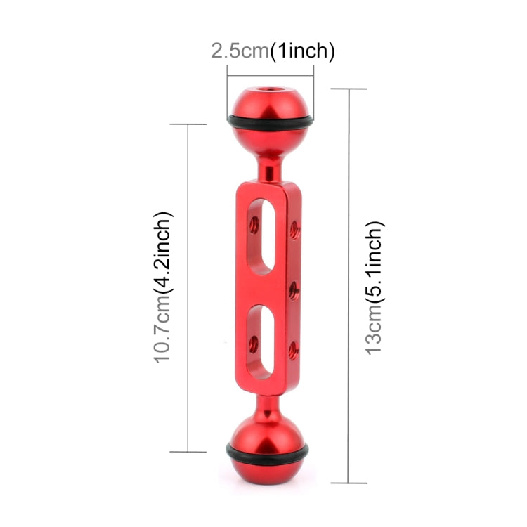 PULUZ 5.1 inch 13cm Aluminum Alloy Dual Balls Arm, Ball Diameter: 25mm(Red) - Diving Accessories by PULUZ | Online Shopping UK | buy2fix