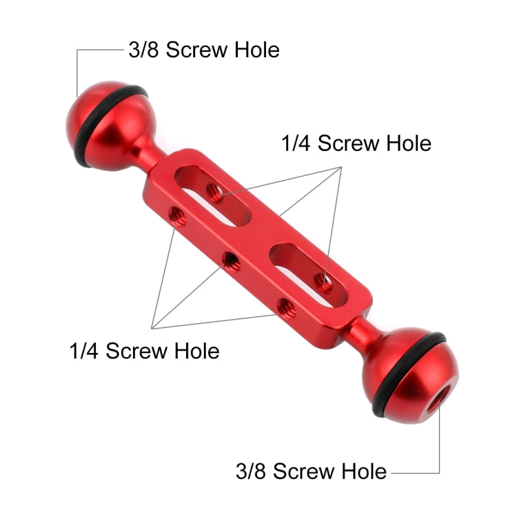 PULUZ 5.1 inch 13cm Aluminum Alloy Dual Balls Arm, Ball Diameter: 25mm(Red) - Diving Accessories by PULUZ | Online Shopping UK | buy2fix