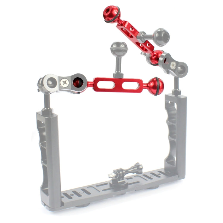 PULUZ 5.1 inch 13cm Aluminum Alloy Dual Balls Arm, Ball Diameter: 25mm(Red) - Diving Accessories by PULUZ | Online Shopping UK | buy2fix