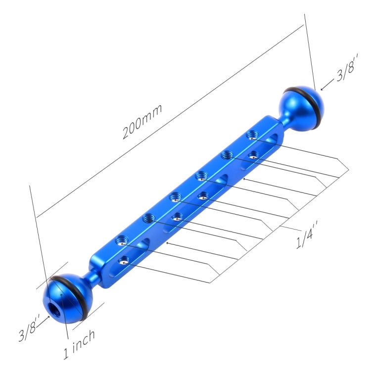 PULUZ 7.87 inch 20cm Aluminum Alloy Dual Balls Arm for Underwater Torch / Video Light, Ball Diameter: 2.54cm(Blue) by PULUZ