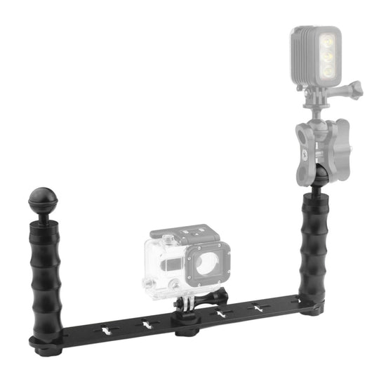 PULUZ Diving Dual Hand-held CNC Aluminum Selfie Monopod Holder for GoPro, Insta360, DJI and Other Action Cameras(Black)