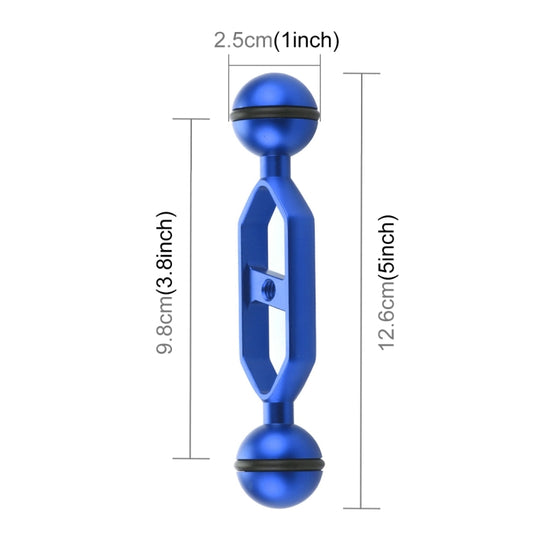 PULUZ 5.0 inch 12.6cm Aluminum Alloy Dual Balls Arm, Ball Diameter: 25mm(Blue) - Diving Accessories by PULUZ | Online Shopping UK | buy2fix