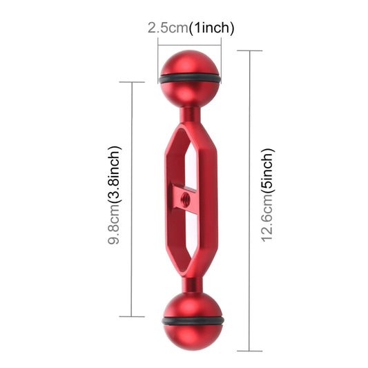 PULUZ 5.0 inch 12.6cm Aluminum Alloy Dual Balls Arm, Ball Diameter: 25mm(Red) - Diving Accessories by PULUZ | Online Shopping UK | buy2fix