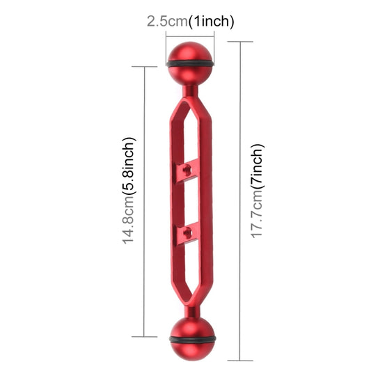 PULUZ 7.0 inch 17.7cm Aluminum Alloy Dual Balls Arm, Ball Diameter: 25mm(Red) - Diving Accessories by PULUZ | Online Shopping UK | buy2fix