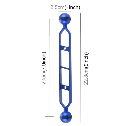 PULUZ 9.0 inch 22.8cm Aluminum Alloy Dual Balls Arm, Ball Diameter: 25mm(Blue) - Diving Accessories by PULUZ | Online Shopping UK | buy2fix