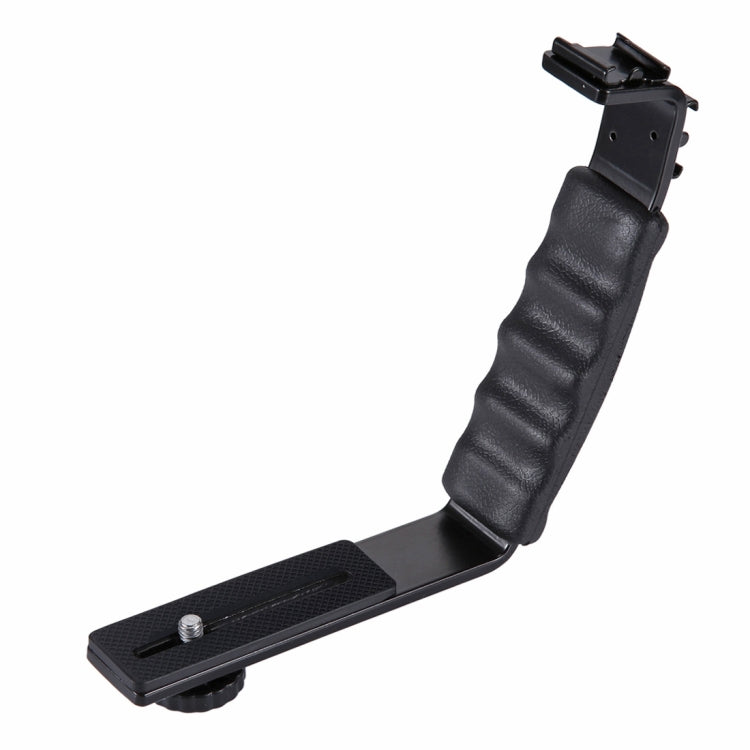PULUZ L-Shape Bracket Handheld Grip Holder with Dual Side Cold Shoe Mounts for Video Light Flash, DSLR Camera - Hand Held Monopod by PULUZ | Online Shopping UK | buy2fix
