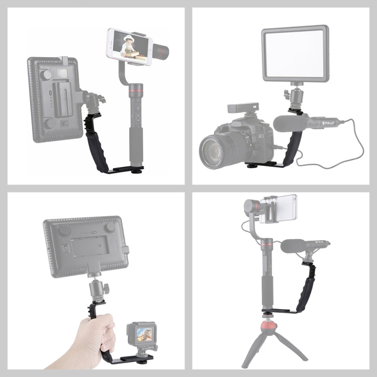 PULUZ L-Shape Bracket Handheld Grip Holder with Dual Side Cold Shoe Mounts for Video Light Flash, DSLR Camera - Hand Held Monopod by PULUZ | Online Shopping UK | buy2fix