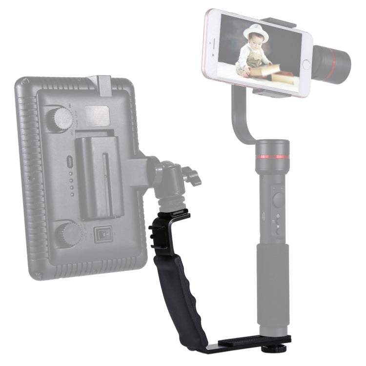 PULUZ L-Shape Bracket Handheld Grip Holder with Dual Side Cold Shoe Mounts for Video Light Flash, DSLR Camera - Hand Held Monopod by PULUZ | Online Shopping UK | buy2fix