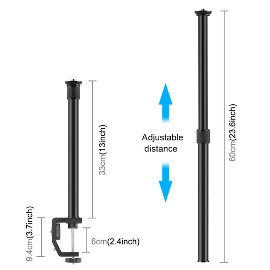 PULUZ C Clamp Mount Light Stand Extension Central Shaft Rod Monopod Holder Kits, Rod Length: 33-60cm(Black) - Monopods by PULUZ | Online Shopping UK | buy2fix