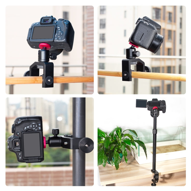 PULUZ C Clamp Mount Light Stand Extension Central Shaft Rod Monopod Holder Kits, Rod Length: 33-60cm(Black) - Monopods by PULUZ | Online Shopping UK | buy2fix