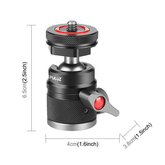 PULUZ Aluminum Alloy Ball Head Tripod Mount with Cold Shoe Base(Black) - Tripod Heads by PULUZ | Online Shopping UK | buy2fix