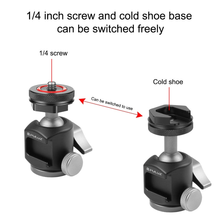 PULUZ Dual Cold Shoes Aluminum Alloy Tripod Ball Head Adapter (Black) - Tripod Heads by PULUZ | Online Shopping UK | buy2fix