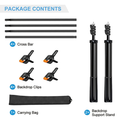 2 x 3m Photo Studio Background Support Stand Backdrop Crossbar Bracket(Black) - Support Stands by buy2fix | Online Shopping UK | buy2fix