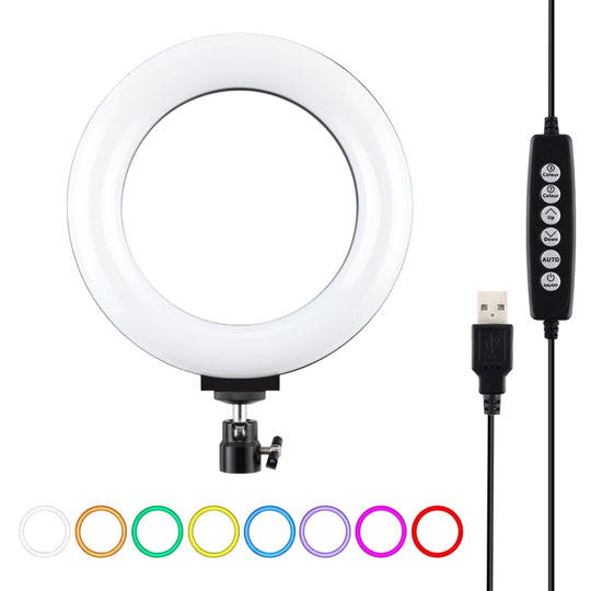PULUZ 6,2 pouces 16 cm USB 10 modes 8 couleurs RGBW Dimmable LED anneau Vlogging photographie vidéo lumières avec trépied rotule (noir)